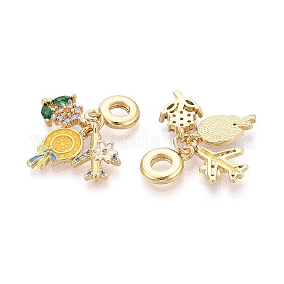 Европейские подвески-шармы с микропаве из цветных кубических цирконий и эмали из латуни KK-T079-78G-1