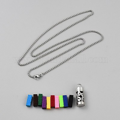 Ожерелья с подвеской в виде полой колонны из хирургической нержавеющей стали 316 в виде коробчатой цепи NJEW-WH0001-29P-B03-1