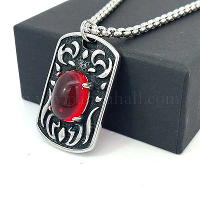 Ожерелья из нержавеющей стали с прямоугольным кулоном и рубиновыми стразами для женщин и мужчин FE1994-1