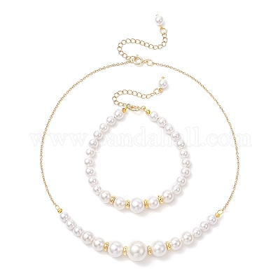 Наборы браслетов и ожерелий из круглых бусин из ракушек для женщин SJEW-JS01321-1