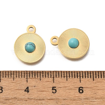 Плоские круглые подвески из окрашенной синтетической бирюзы STAS-Q335-17G-1