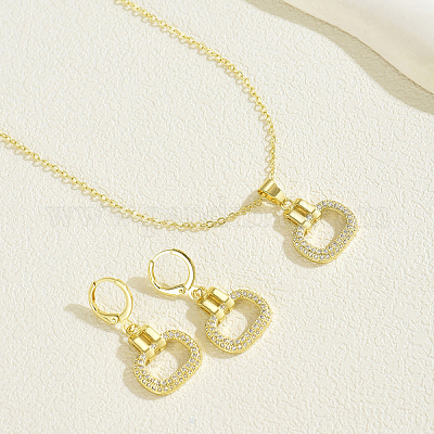 Комплекты из латунных серег и ожерелий с микропаве из прозрачных кубических цирконий овальной формы для женщин QH5854-1