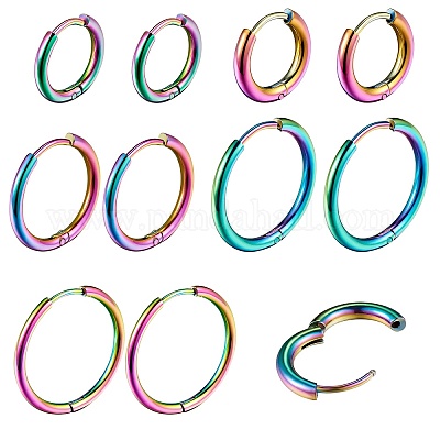 5 пара 5-х стильных сережек-колец Huggie Hoop из нержавеющей стали 304 с ионным покрытием (IP) EJEW-SZ0001-52-1