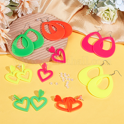 8 пара 8 стильных акриловых сережек-гвоздиков в форме сердца и капли со стальными штифтами для женщин EJEW-PH0001-12-1