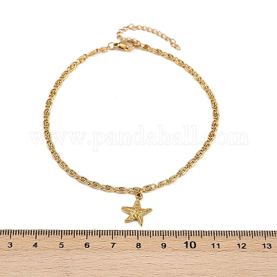 Летние пляжные браслеты на ногу из нержавеющей стали 304 с подвесками в виде морской звезды&nbsp;LS-AJEW-F068-01G-1