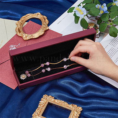 Прямоугольные коробки для хранения ожерелья из искусственной кожи с бархатом внутри CON-WH0094-31D-01-1