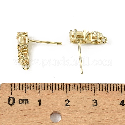 Латунные микро-паве прозрачные серьги-гвоздики из циркония KK-C107-06G-1