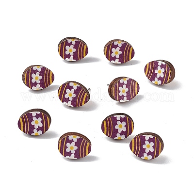 Пасхальные серьги-гвоздики из натурального дерева EJEW-C013-02A-1