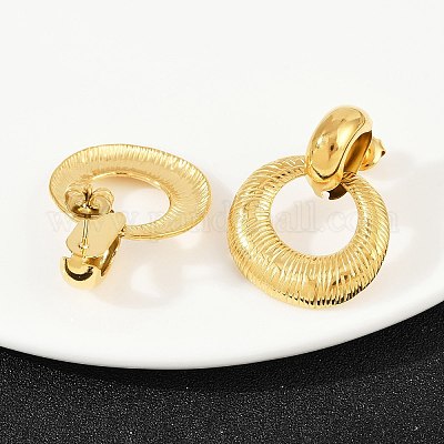 Плоские круглые серьги-гвоздики из нержавеющей стали 304 EJEW-K268-31G-1