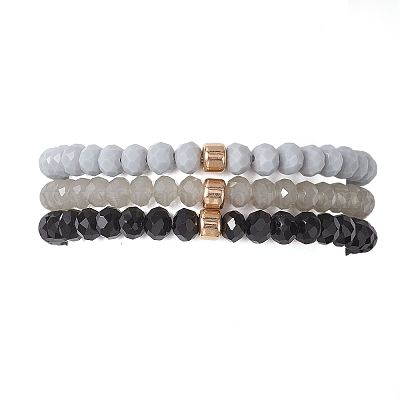 3 шт. браслеты-рондели из граненых бусин-подделок из непрозрачного стекла и искусственного нефрита для женщин BJEW-JB12563-04-1