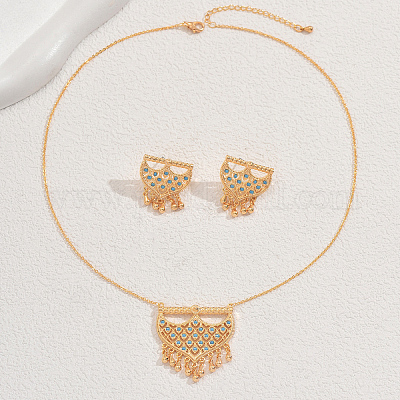 Элегантный комплект из серег и ожерелий в ближневосточном стиле из латуни с микропаве из кубических цирконий для женщин CH1454-1
