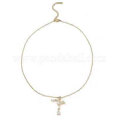 Птица латунь микро проложить кубического циркония кулон ожерелья NJEW-E105-20KCG-1