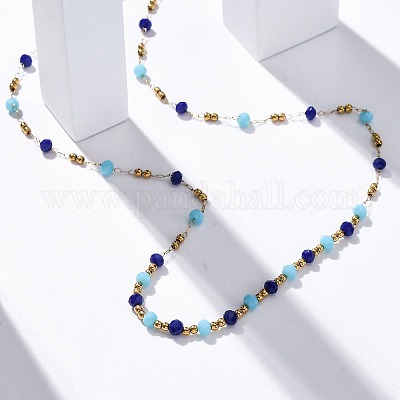 Ожерелья из нержавеющей стали 304 и стеклянных бусин NJEW-U026-16G-1