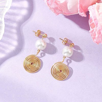 Серьги-гвоздики из стекла с жемчугом EJEW-JE06543-02-1