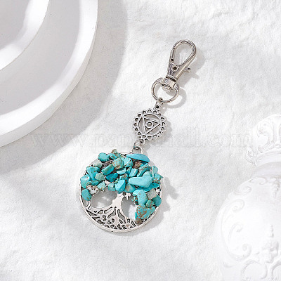 Синтетические бирюзовые бусины и украшения из сплава в виде дерева жизни HJEW-JM03128-03-1