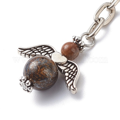 Брелок с ангельским шармом из бисера из натурального драгоценного камня KEYC-JKC00387-1