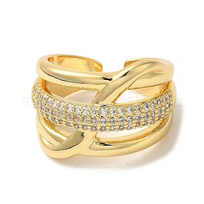 Кольца-манжеты из латуни с микро-паве и прозрачным циркониевым покрытием для женщин RJEW-G325-13G-G-1