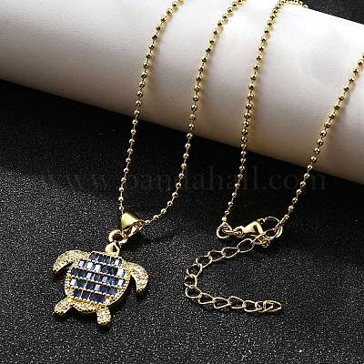 Летние пляжные латунные ожерелья с подвеской в виде черепахи из кубического циркония для женщин NJEW-U039-02G-01-1