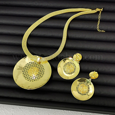 Комплекты из плоских круглых ожерелий с подвесками и серег-гвоздиков из сплава FS-WG27598-01-1