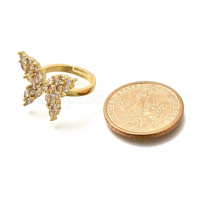 Регулируемая стойка покрытие латунь микро паве кубический цирконий перстни для женщин RJEW-M028-25G-04-1