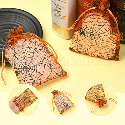 Сумки из органзы с завязками и принтом пауков на тему Хэллоуина ABAG-WH20021-006C-1