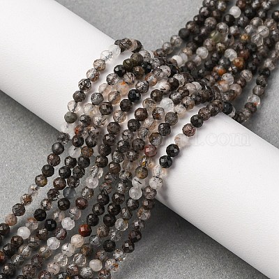 Нити бусин из натурального черного рутилированного кварца G-RM250104-C3-1