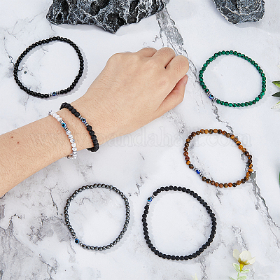 7шт. 7 стиля браслетов из натуральных смешанных драгоценных камней NJEW-FI0001-15-1