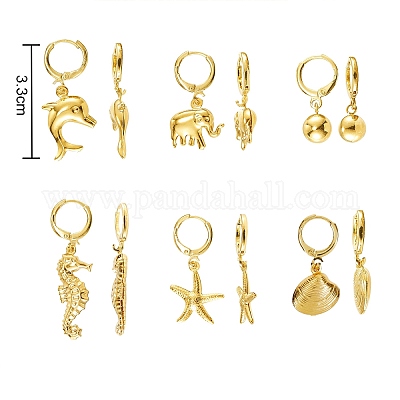 Серьга-кольцо из латуни с морской тематикой EJEW-SZ0001-21G-1