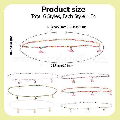 6 шт. 6 стиля стеклянных бусин эластичные цепочки на талию для женщин AJEW-CY0001-17-1