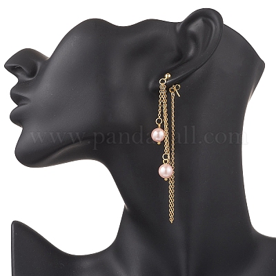 Серьги-гвоздики с круглыми бусинами-кисточками из нержавеющей стали 304 EJEW-JE06663-1