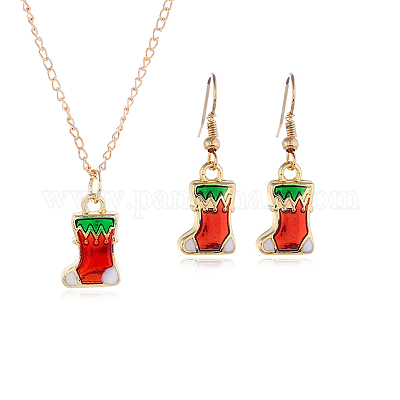 Комплект из ожерелья с подвеской и серег с эмалью на рождественскую тематику FN1321-3-1