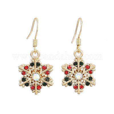 Серьги с подвесками из сплава на рождественскую тематику со стразами EJEW-JE06627-02-1