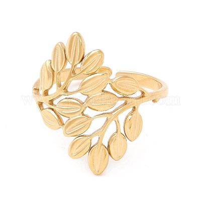 Ионное покрытие (IP) лист 304 нержавеющая сталь манжета кольцо для женщин RJEW-F121-07G-1