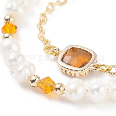 Многорядный браслет из натурального жемчуга и стеклянных бус с латунными цепочками-кабелями для женщин BJEW-TA00077-03-1