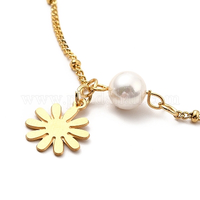 Браслет ccb с жемчужными звеньями AJEW-C021-04G-1