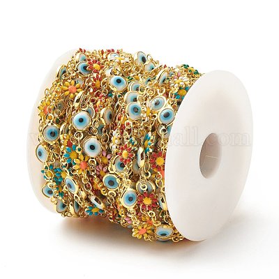 Эмалевый цветок и стеклянная цепочка от сглаза CHC-E024-10G-1