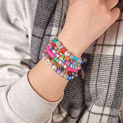 Набор браслетов из бисера на тему цветов и фруктов BJEW-SW00013-1