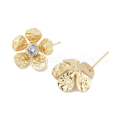 Фурнитура для сережек-гвоздиков из цветочной латуни с микропаве из кубического циркония KK-M326-08G-1