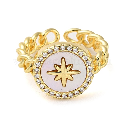 Стойка покрытие латунь микро паве кубический цирконий открытые манжеты кольца RJEW-K266-05G-1