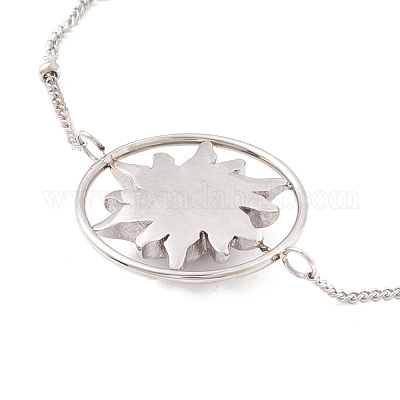 Цветное кольцо с кубическим цирконием и браслетом-солнцем с цепочкой-спутником из нержавеющей стали 304 для женщин BJEW-F428-02P-1