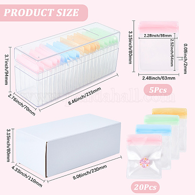 Прямоугольные прозрачные шкатулки для хранения ювелирных изделий из АБС-пластика с крышкой и ПВХ-мешочками CON-WH20001-17A-1