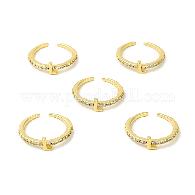 Кольцо-манжета с открытой буквой из прозрачного кубического циркония RJEW-H120-09G-L-1