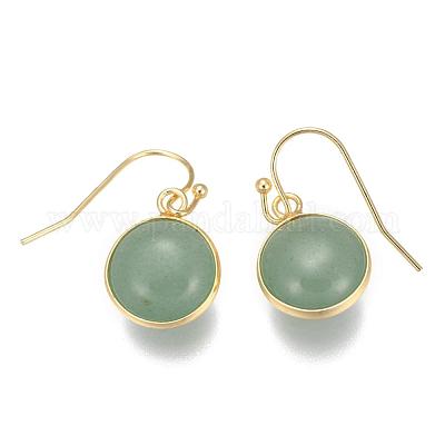 Плоские круглые золотистые серьги-подвески из латуни с натуральными и синтетическими камнями EJEW-M059-M-1