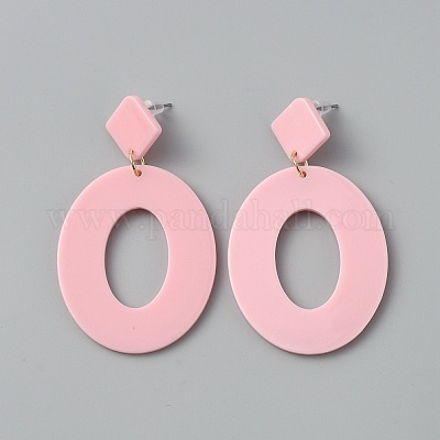 Акриловые полые овальные серьги-гвоздики со стальными железными булавками для женщин EJEW-WH0047-74E-1