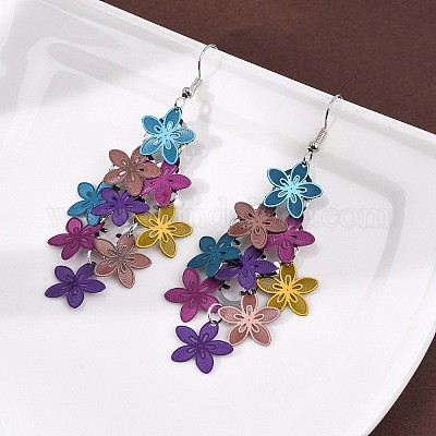 Серьги-подвески в форме цветка из нержавеющей стали 430 EJEW-A137-07P-01-1