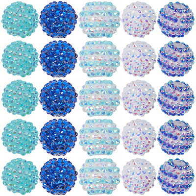 30 шт. 5-х видов смоляных градуированных бусин со стразами RESI-SC0003-06-1