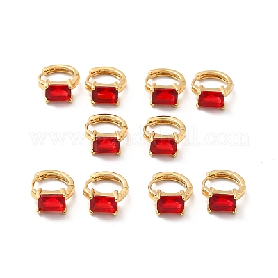 Прямоугольные серьги-кольца с фианитами EJEW-F281-04-G-1