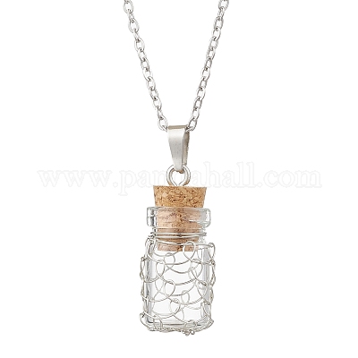 Подвеска из медной проволоки в виде пустой стеклянной бутылки из нержавеющей стали 304 NJEW-JN05275-1