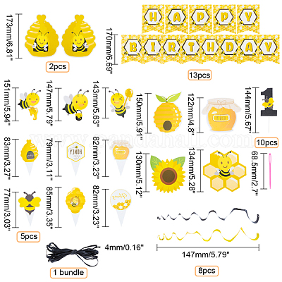 4 комплект из 4 бумажных украшений для торта с изображением пчел DIY-GA0002-29-1