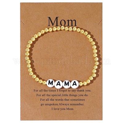 Браслеты из латунных круглых бусин на резинке ко Дню матери&nbsp;SK3516-11-1